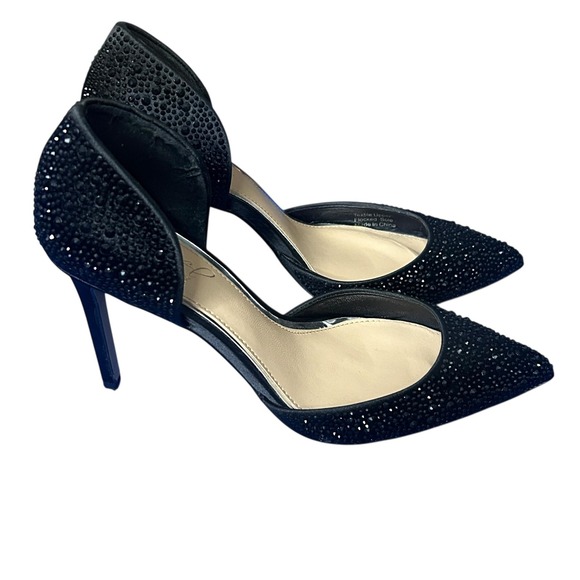 Jewel Badgley Mischka Shoes Womens Size 6 Black Alexandra Heels Pumps Rhinestone - Picture 10 of 16